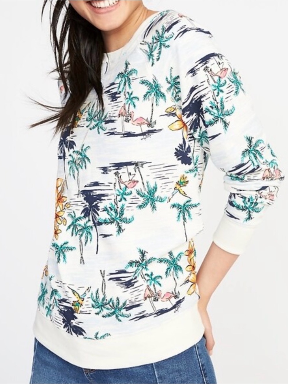 Old Navy Flamingo & Palm French Terry Sweatshirt | Size Large